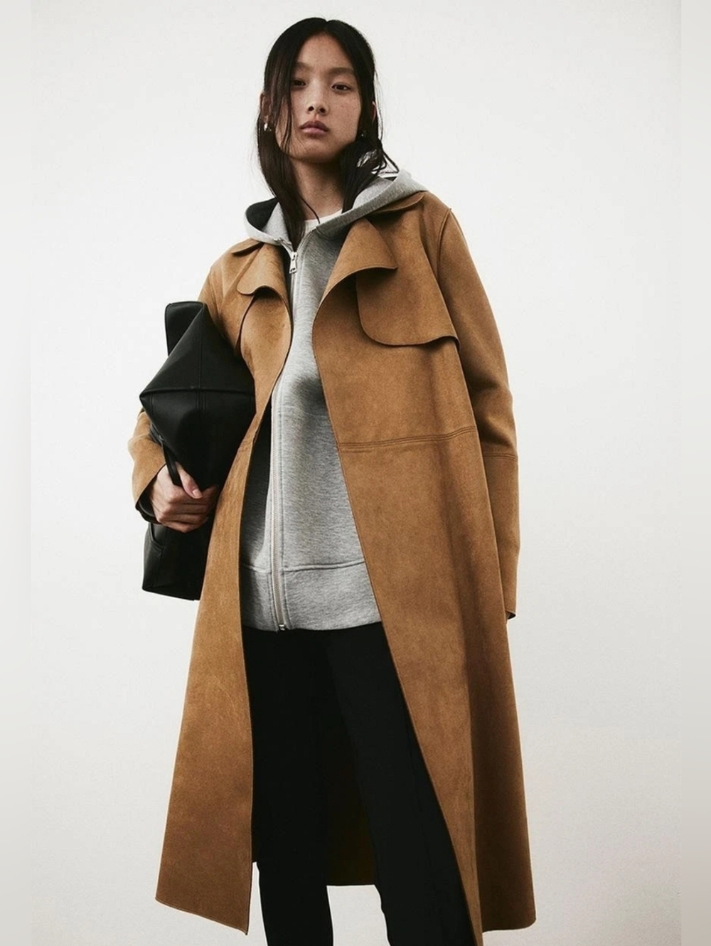 H&M Tan Faux Suede Trench Coat EXCELLENT - Picture 2 of 6